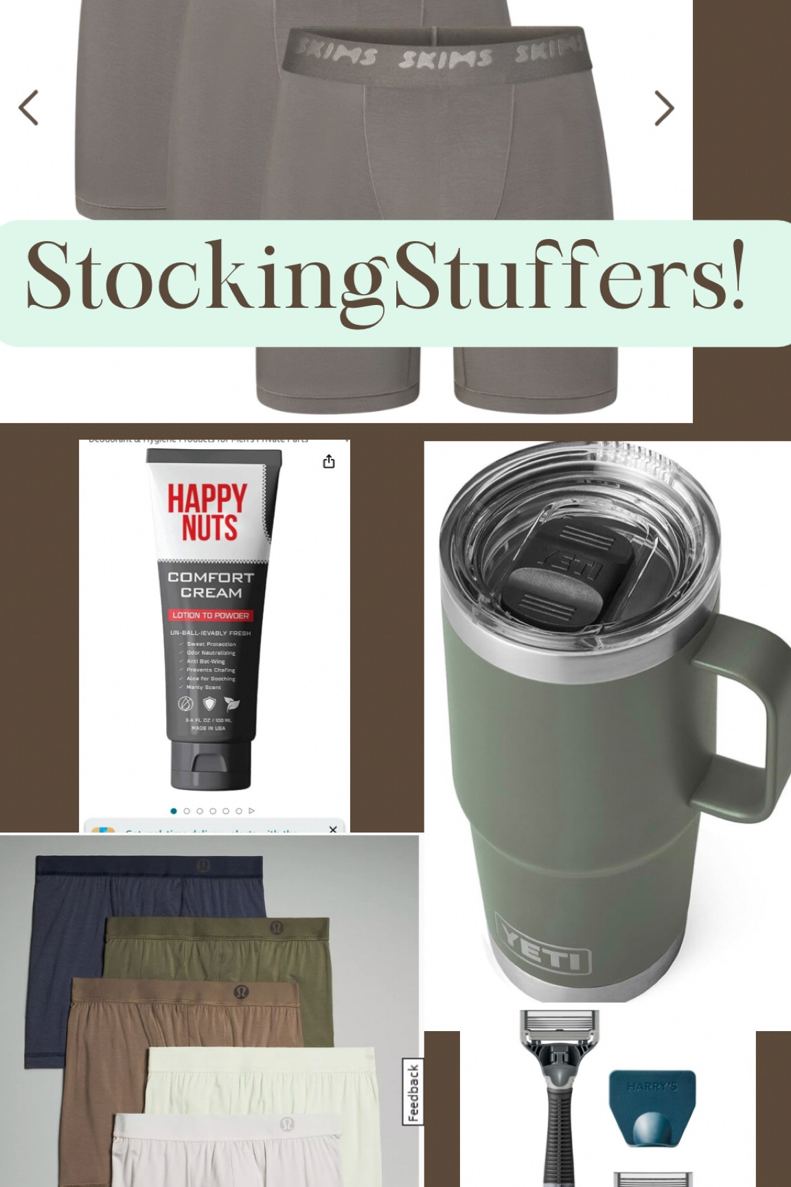 Men’s stocking stuffer idea!! Stuff a yeti coffee mug with some briefs, a razor, and some happy nuts cream and you have the perfect men’s stocking 🤎 

#LTKSeasonal #LTKGiftGuide #LTKHoliday