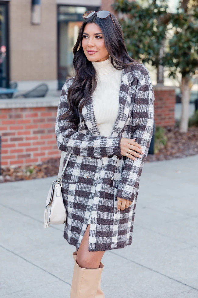Time Rolls By Brown Plaid Cardigan Coat | Pink Lily