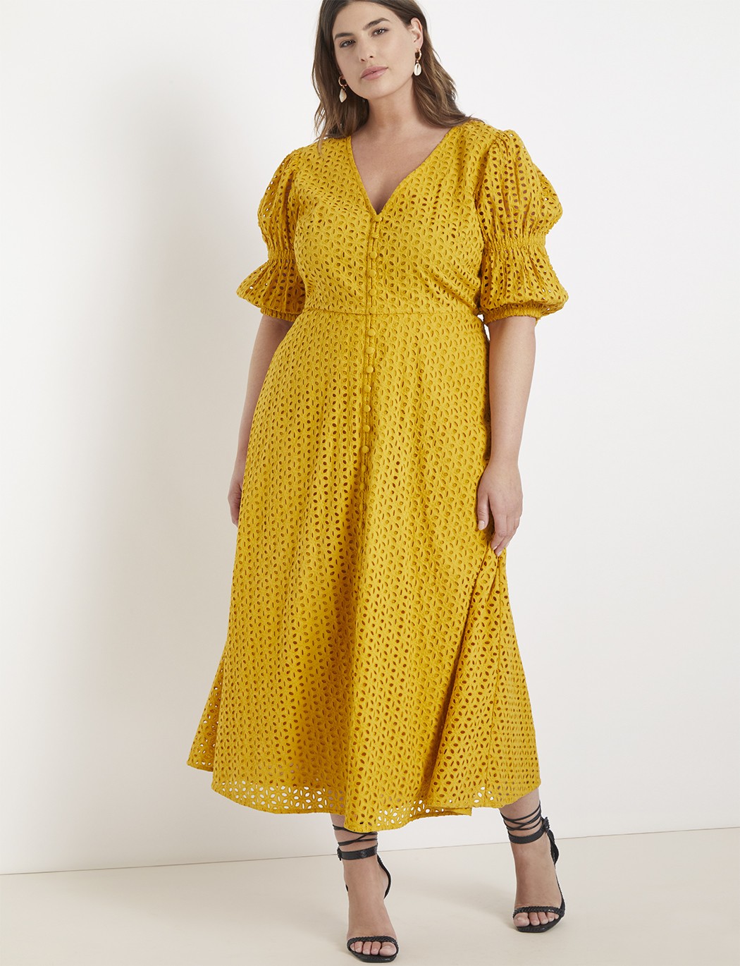 Eyelet Dress with Puff Sleeves | Women's Plus Size Dresses | ELOQUII | Eloquii