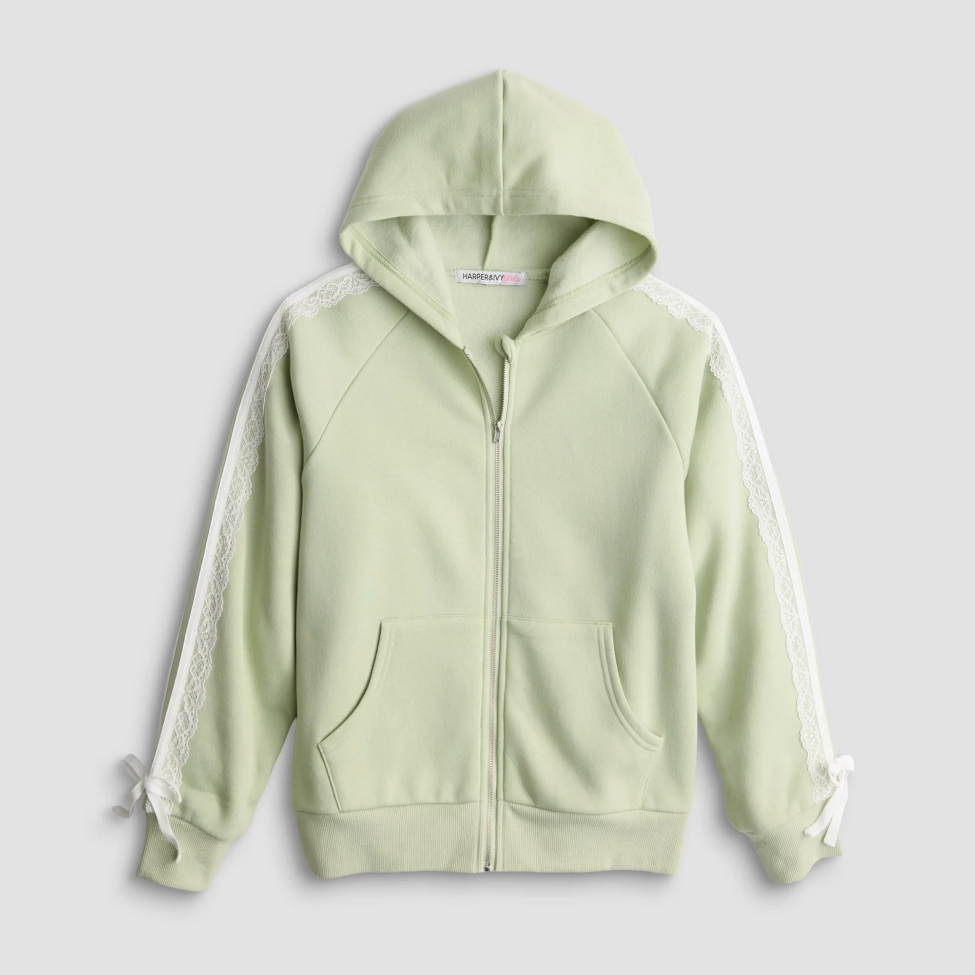 Girls 7-16 Harper & Ivy Zip Up Track Style Hoodie with Lace Twill Trim | Kohl's