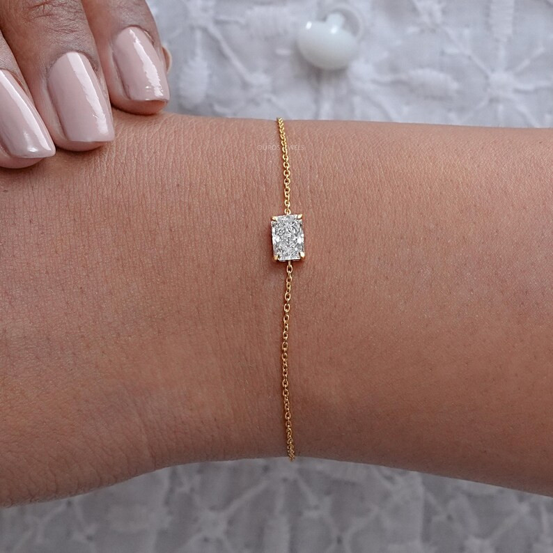 Radiant Cut Lab Grown Diamond Solitaire Bracelet, CVD Diamond Chain Bracelet, 14K White Gold Brac... | Etsy (US)