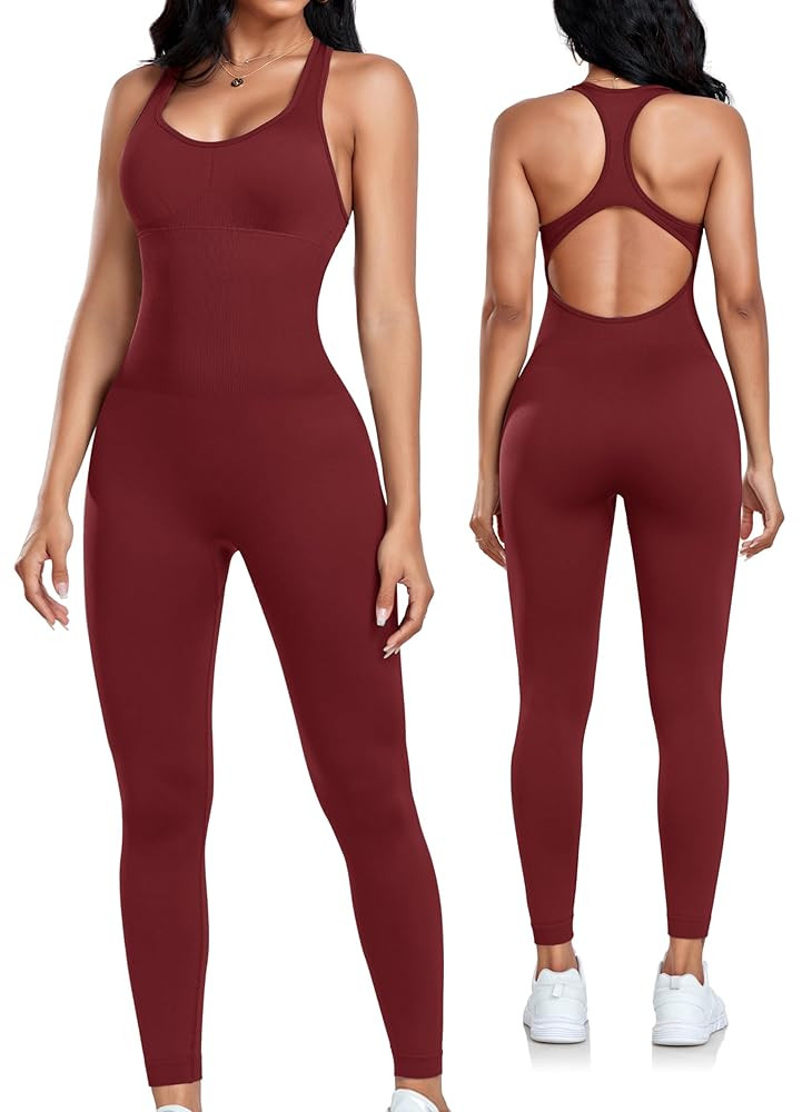 OLCHEE Womens Workout Jumpsuits Seamless Yoga Gym Bodycon Rompers Sexy Racerback Tummy Control Pa... | Amazon (US)