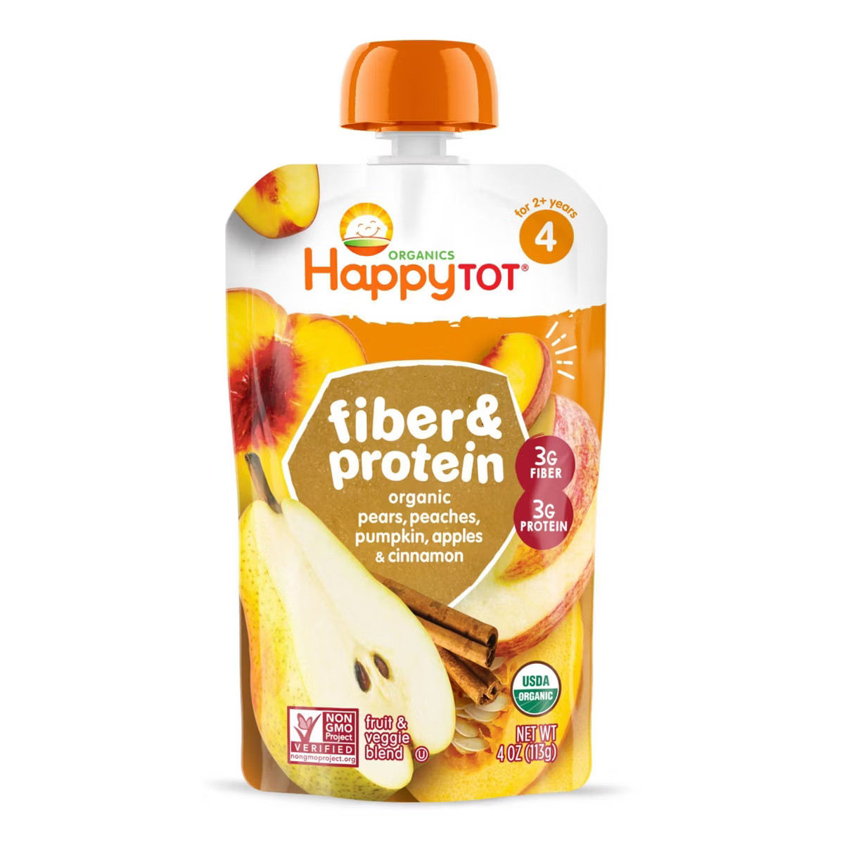 HappyTot Fiber & Protein Organic Pears Apples Peaches Pumpkin with Cinnamon Baby Food Pouch - 4oz | Target