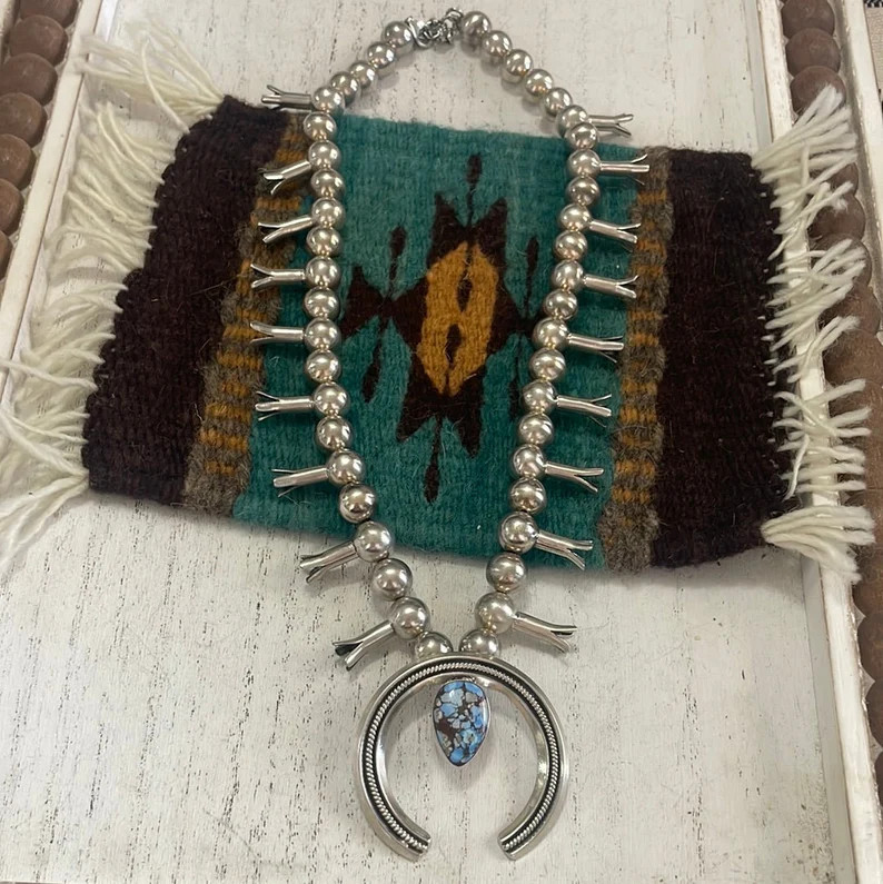 Handmade Sterling Silver Natural Golden Hills Squash Blossom Necklace Signed Nizhoni - Etsy | Etsy (US)