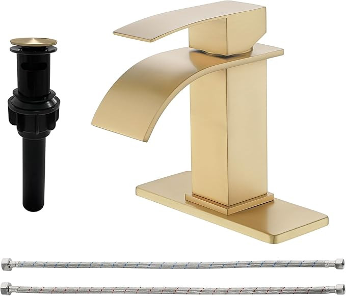 Brushed Gold Bathroom Faucet 1 or 3 Hole Bathroom Sink Faucet Waterfall Vanity Faucet with 6 Inch... | Amazon (US)