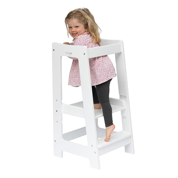 Adjustable Toddler Standing Stool for Kitchen & Bathroom | Wooden Step Stool with Safety Rails fo... | Amazon (US)