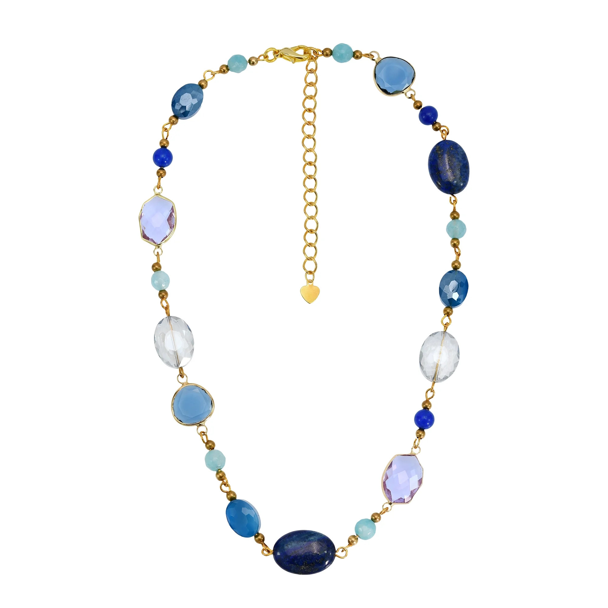 Vibrant Mix of Linked Blue Lapis and Agate Stones on Brass Statement Necklace | Walmart (US)