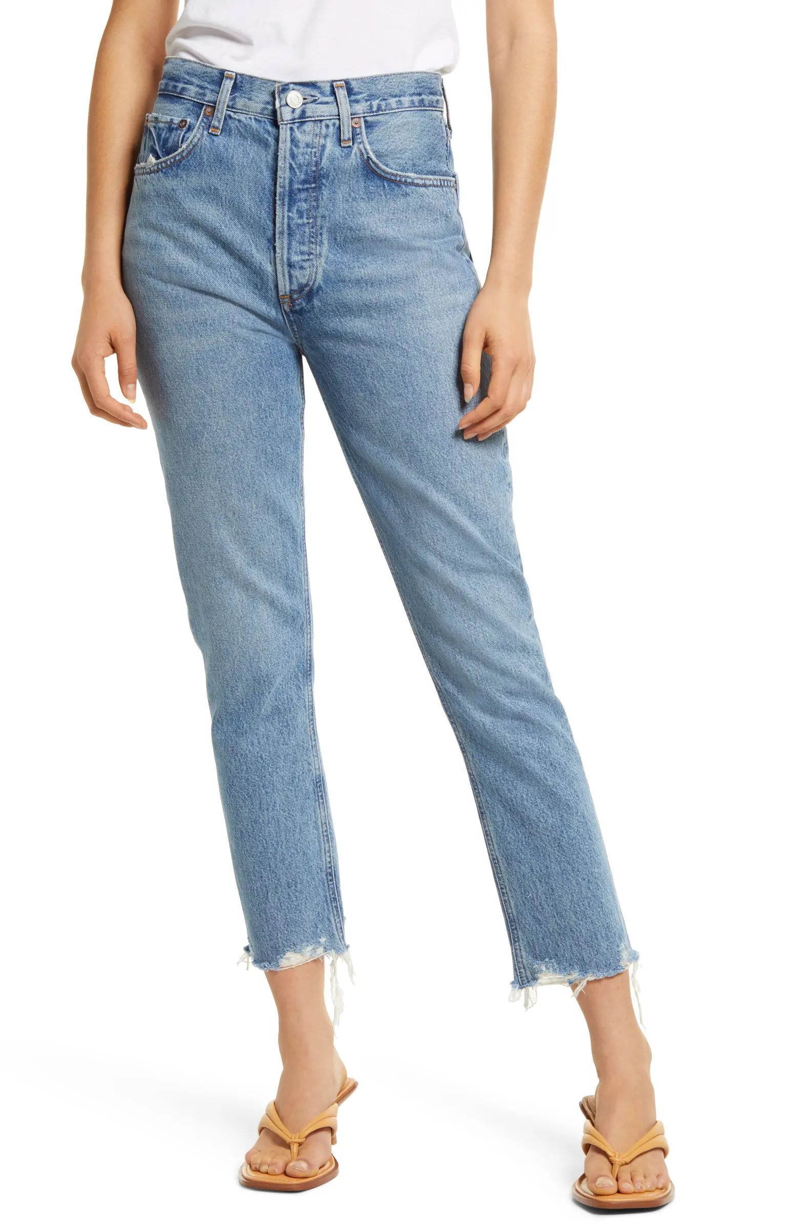 Riley High Waist Chewed Hem Organic Cotton Jeans | Nordstrom