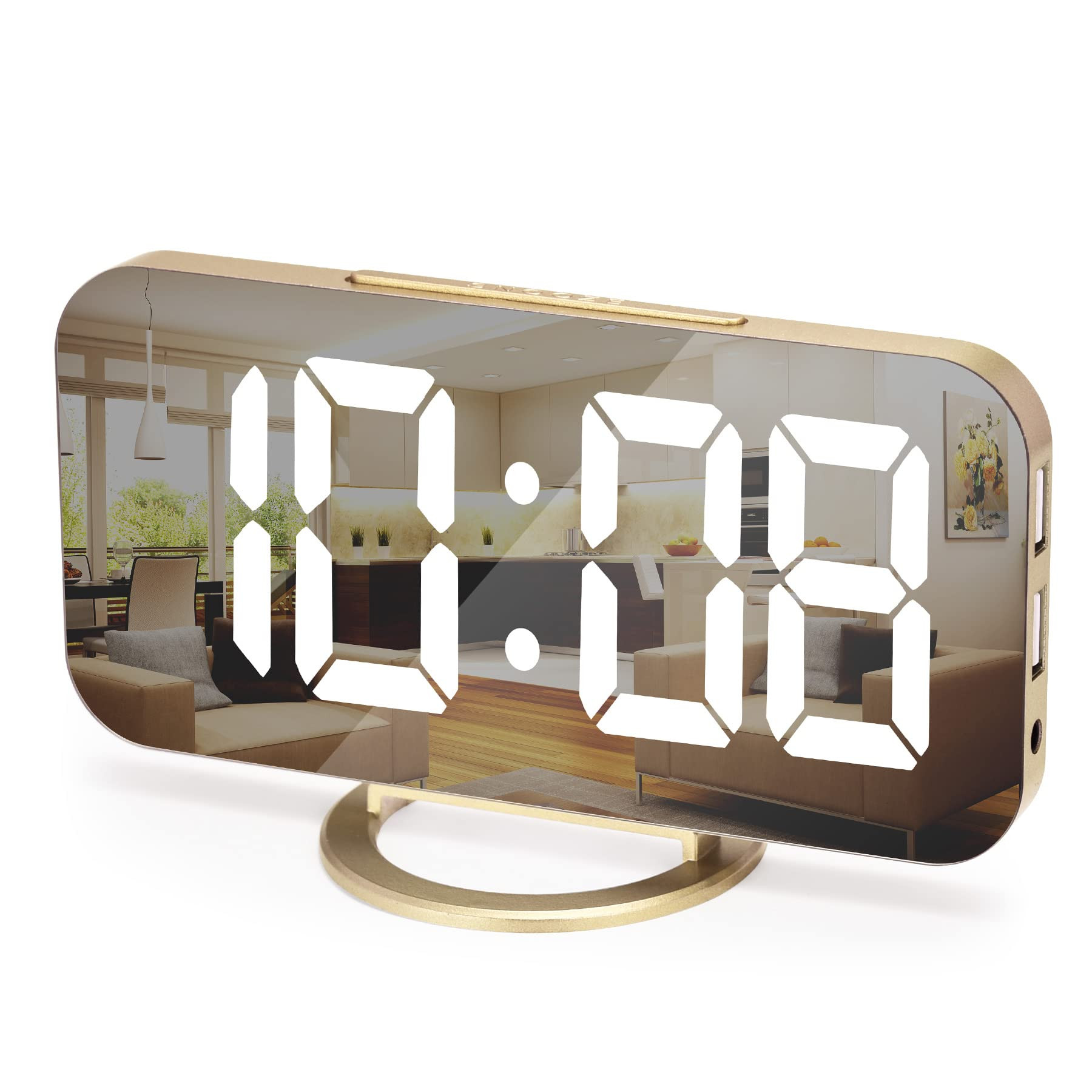 Digital Alarm Clock, LED Mirror Alarm Clock for Bedroom, with Dual USB Ports, 3 Level Brightness,... | Amazon (US)