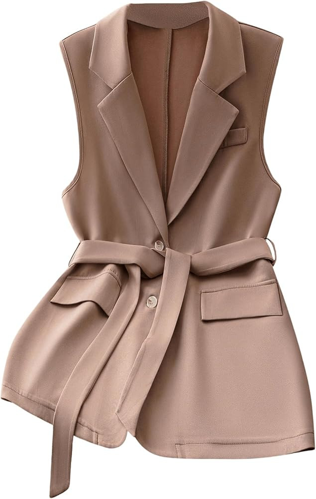 Floerns Women's Elegant Sleeveless Vest Blazer Button Lapel Collar Work Jacket Coat | Amazon (US)