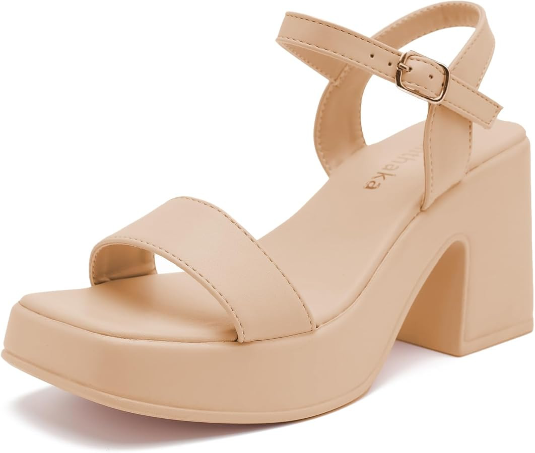 Women's Platform Heeled Sandals Comfortable Block Chunky Open Toe Ankle Strap Heels Fashion Weddi... | Amazon (US)