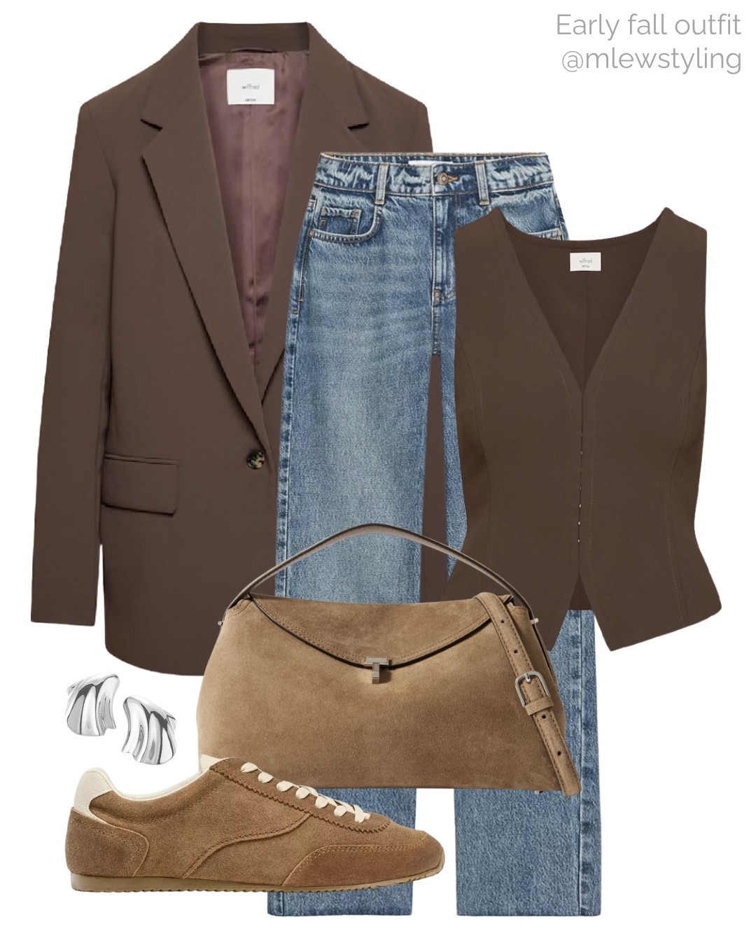 Chocolate brown fall outfit 🍫🤎

Tags: toteme t-lock suede bag, Zara jeans, Jenny bird silver earrings, suede sneakers, aritzia brown blazer, knit vest, neutral outfit, casual workwear, office outfit, autumn fashion 

#LTKItBag #LTKShoeCrush #LTKWorkwear