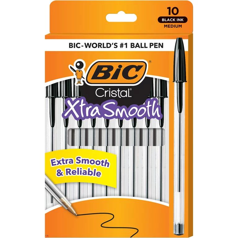 BIC Cristal® Xtra Smooth Stic Ball Pen, 1.0 mm, Black, 10 Pack | Walmart (US)