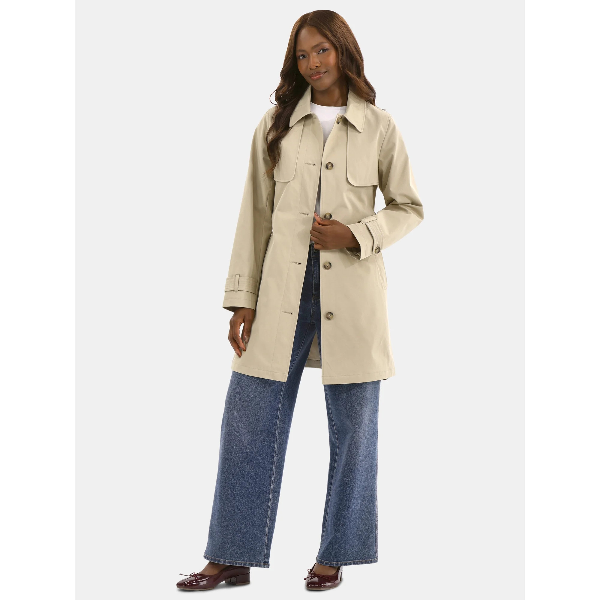 Time and Tru Women's Belted Trench Coat, Midweight, Sizes XS-2X | Walmart (US)