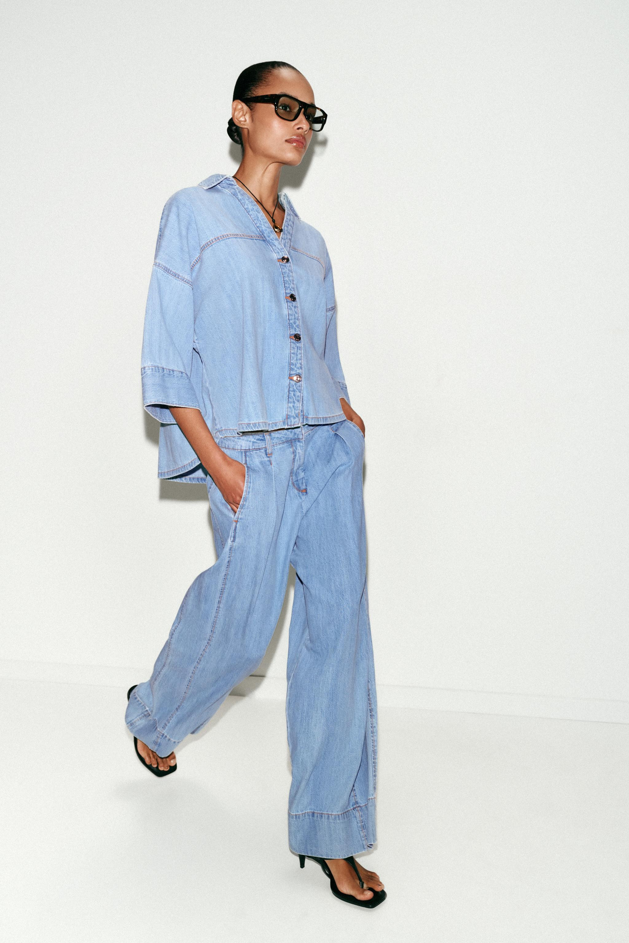 Z1975 MID-RISE WIDE-LEG JEANS WITH PLEATS | Zara UK