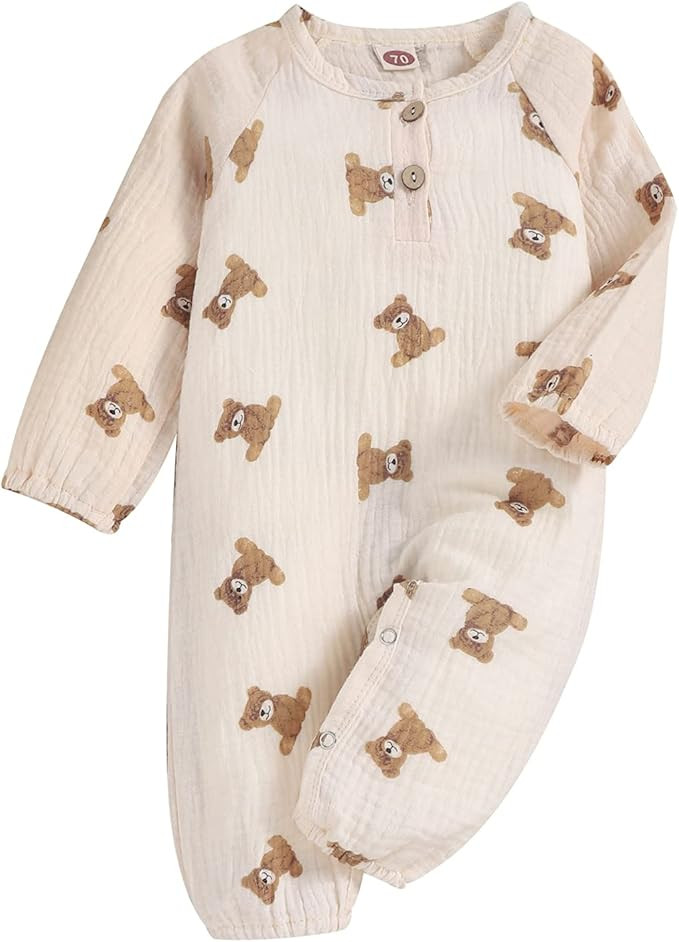 Newborn Infant Baby Boy Cotton Linen Button Sun Print Romper Bodysuit One Piece Jumpsuit Playsuit... | Amazon (US)