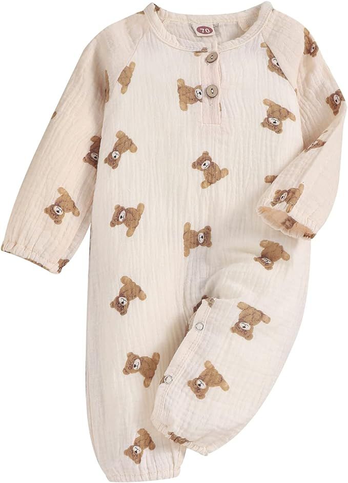 Newborn Infant Baby Boy Cotton Linen Button Sun Print Romper Bodysuit One Piece Jumpsuit Playsuit... | Amazon (US)
