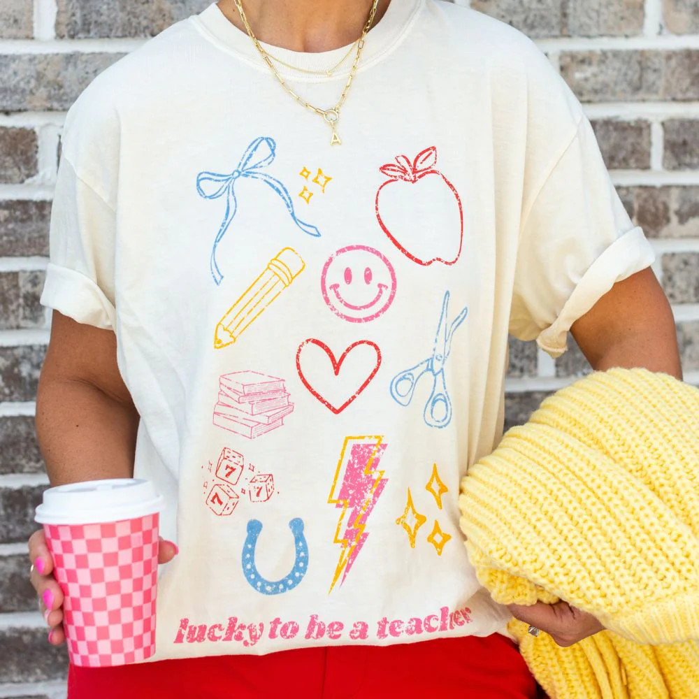 'Lucky Teacher Dopamine Doodles' T-Shirt | United Monograms