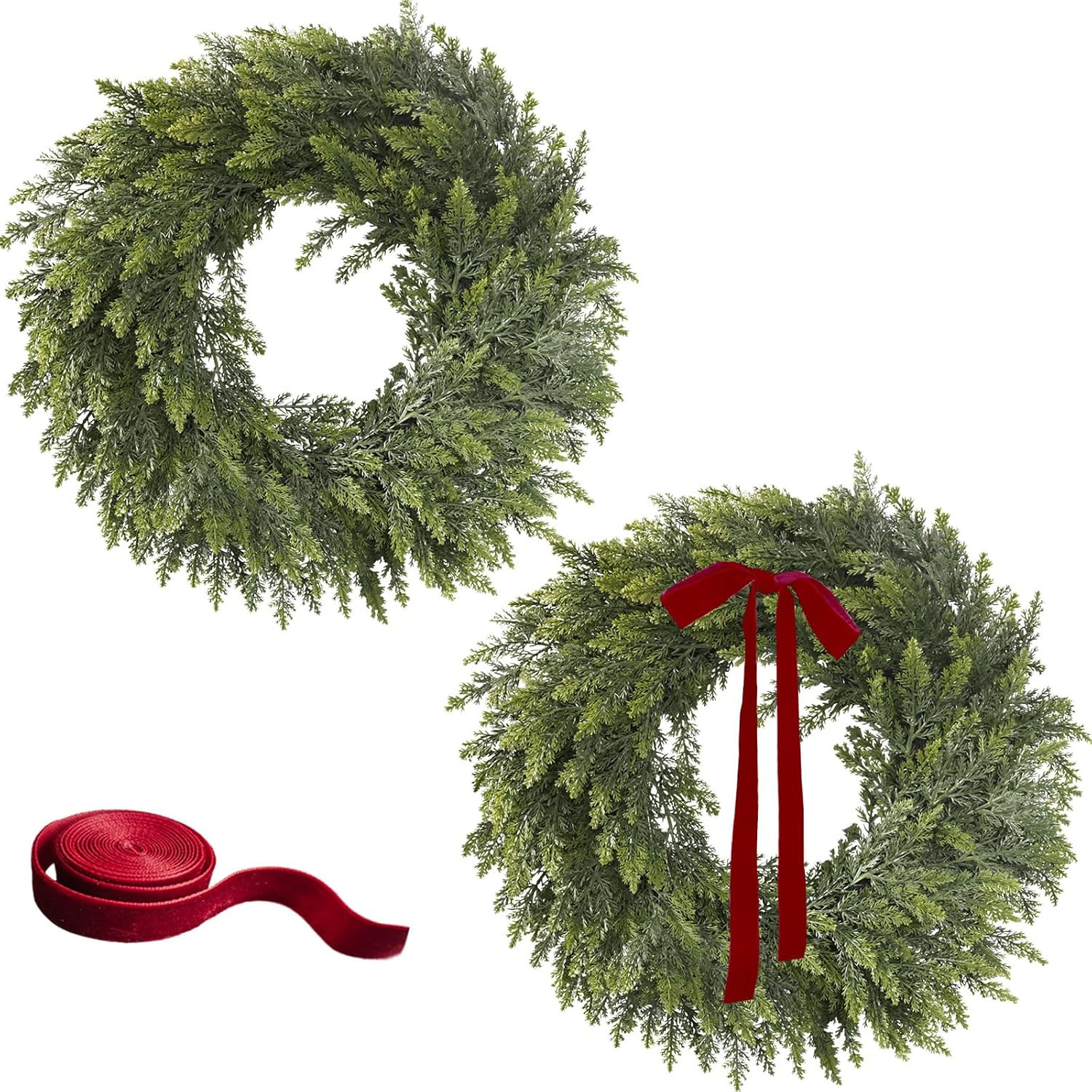 2Pcs 24" Christmas Cedar Wreaths for Front Door | Amazon (US)