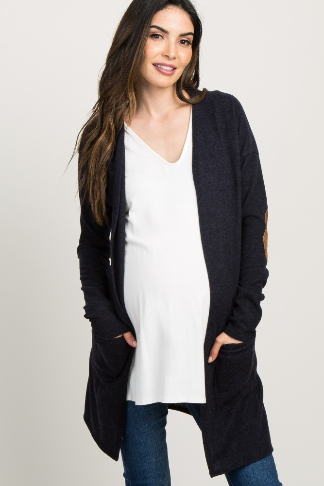 Navy Blue Quilted Elbow Long Sleeve Maternity Cardigan | PinkBlush Maternity