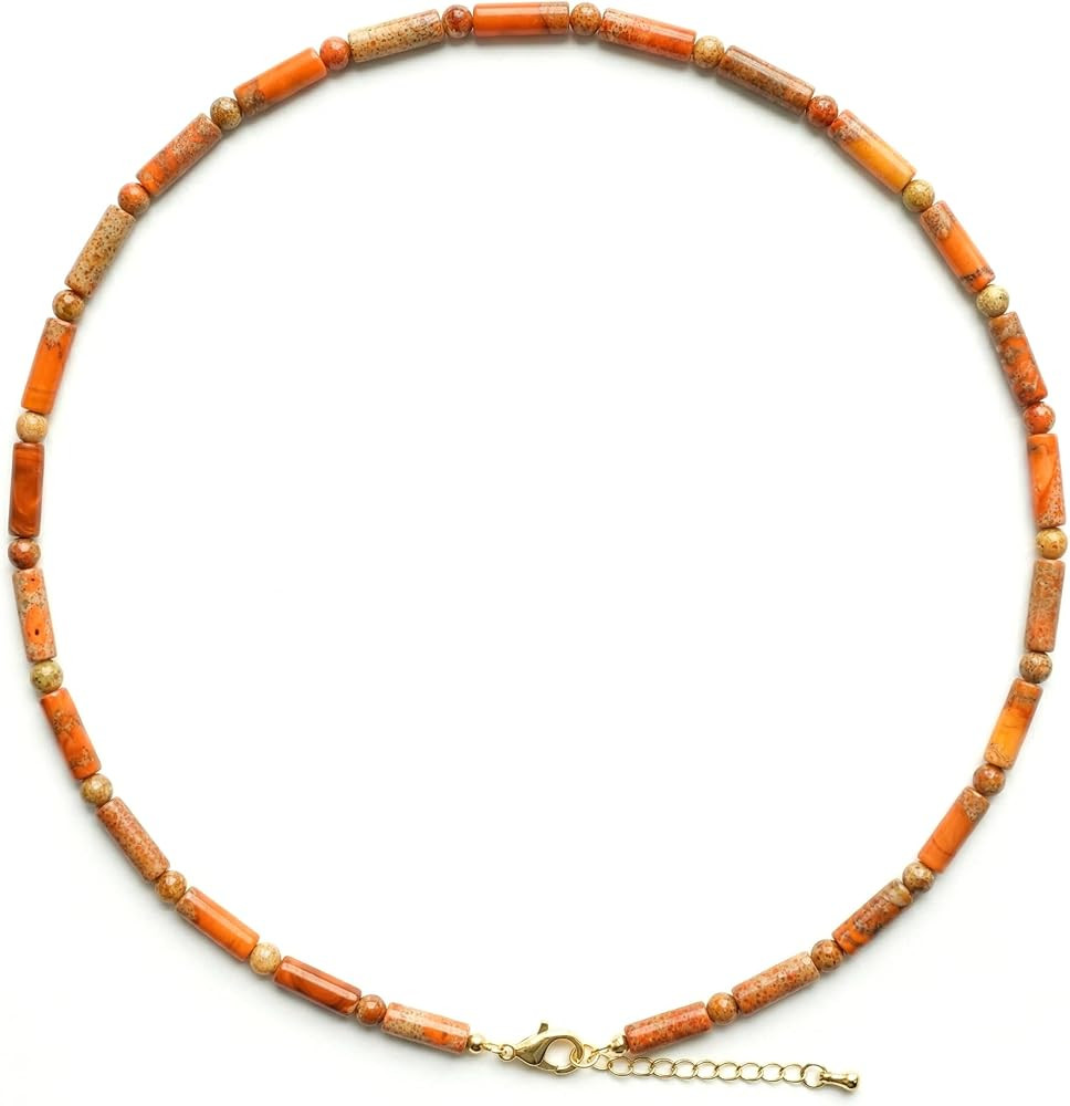Angelstones Tube Bead Choker Necklace for Women, Gold Plated Boho Jewelry | Amazon (US)