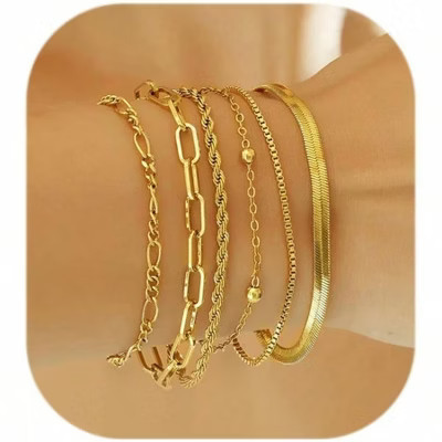 Waterproof Gold Bracelets for Women, Fashion Stackable Sets, Thin Cuban Link Paperclip Chains, Layered Gifts Gold Standard | Target