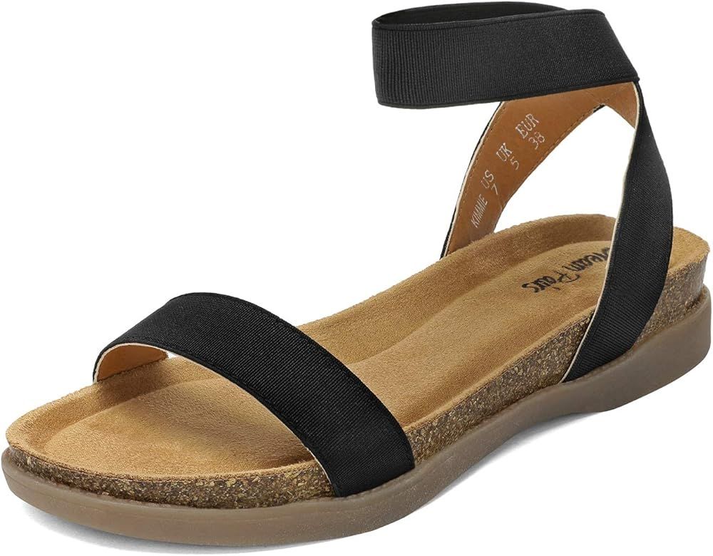DREAM PAIRS Women’s Open Toe Elastic Strap Flat Sandals | Amazon (US)