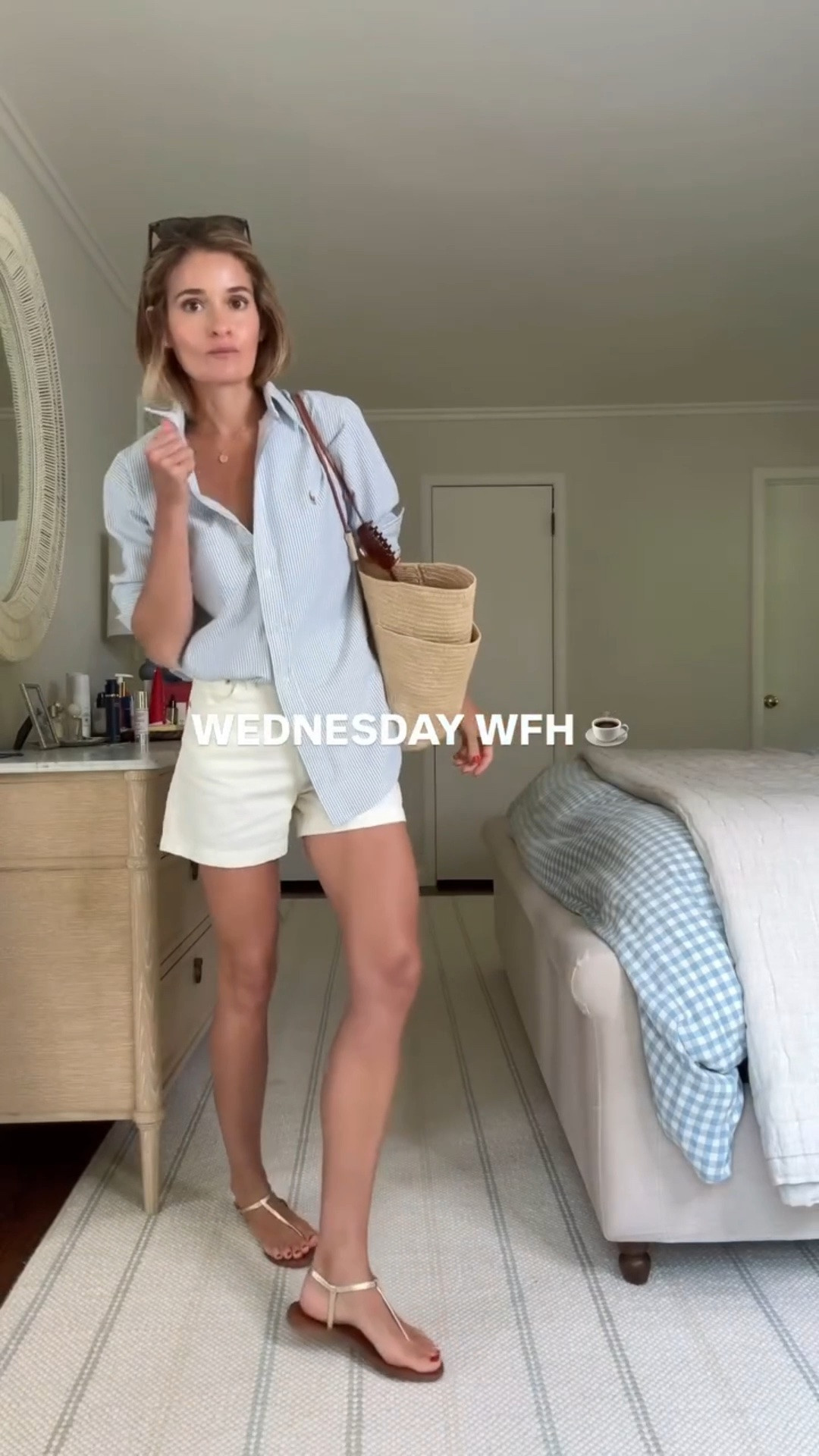 an easy summer WFH outfit ☕️✨ love an oversized button down to look and feel professional for video meetings and pairing it with comfortable shorts for the rest of the day! 

Sizing: Button down: wearing a small, shorts: run tts in a 25, sandals: run a little bit in my opinion, sized down a half size . My bag is old Sezane, I’m sorrButton down: wearing a small, shorts: run tts in a 25, sandals: run a little bit in my opinion, sized down a half size . My bag is old Sezane, I’m sorry I can’t link. Use code 15MEG for a little $$ of my shorts (when you order through the brand site

#LTKootd #LTKSeasonal #LTKgrwm