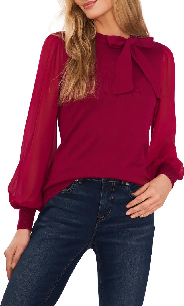 Sweet Tie Mix Media Cotton Blend Sweater | Nordstrom