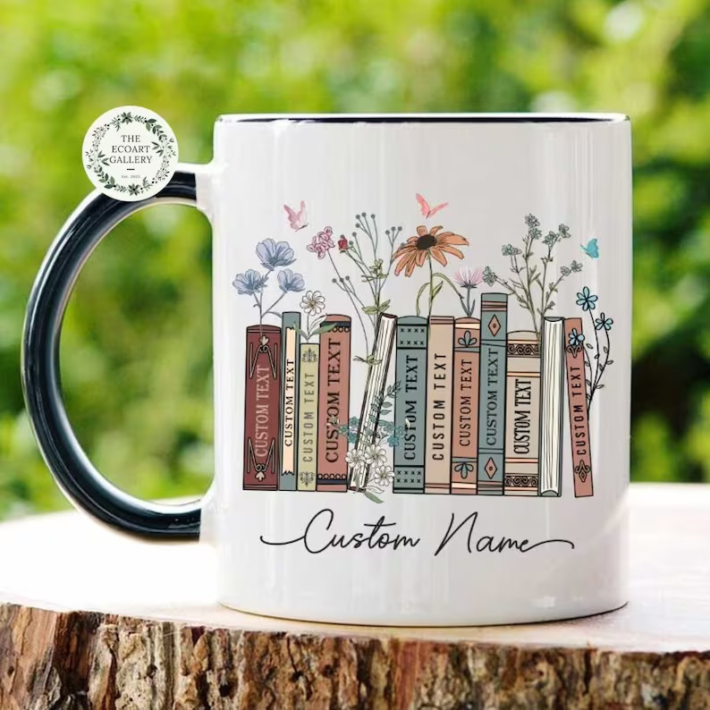 Personalized Floral Books Mug Favorite Bookshelf Coffee Mug - Etsy | Etsy (US)