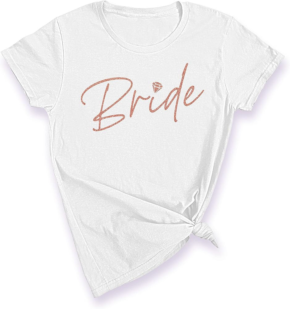 Wedding Bachelorette Party Bride Team Squad Group Matching Women's T-Shirt in White & Rose Gold C... | Amazon (US)