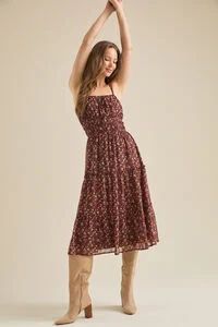 Yara Floral Midi Dress in Brown | Altar'd State | Altar'd State