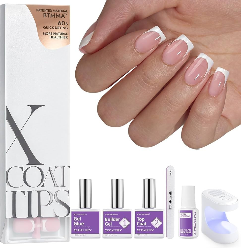 BTArtboxnails XCOATTIPS Gel Nail Kit - Short Squre French Tip Press on Nails Kit, Pink Soft Gel N... | Amazon (US)