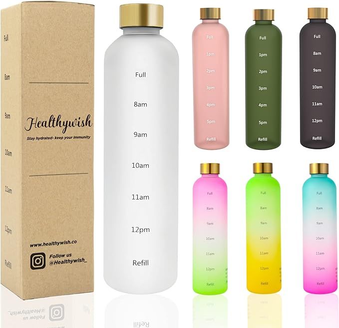 Healthywish - Time Marked Cute Water Bottles For Women And Men, BPA Free Frosted & Aesthetic Wate... | Amazon (US)