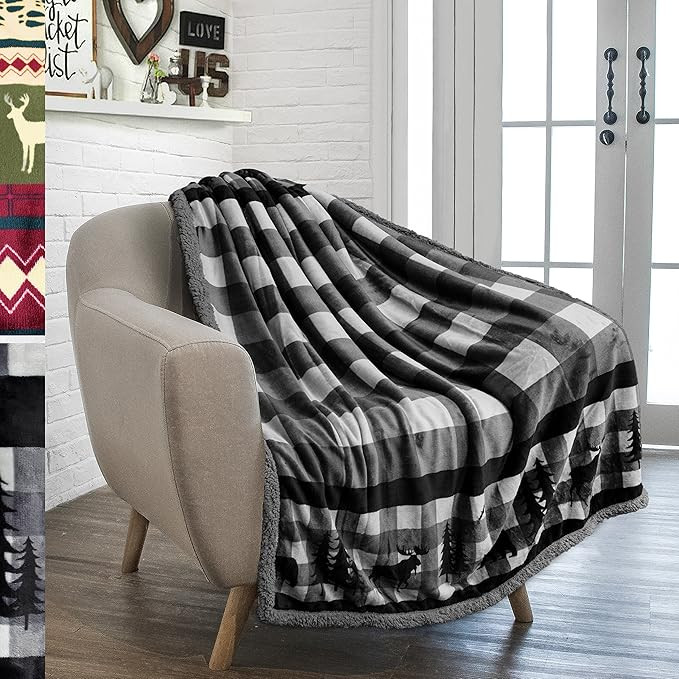 PAVILIA Premium Plush Sherpa Throw Christmas Blanket | Soft, Warm, Cozy, Reversible Microfiber Wi... | Amazon (US)