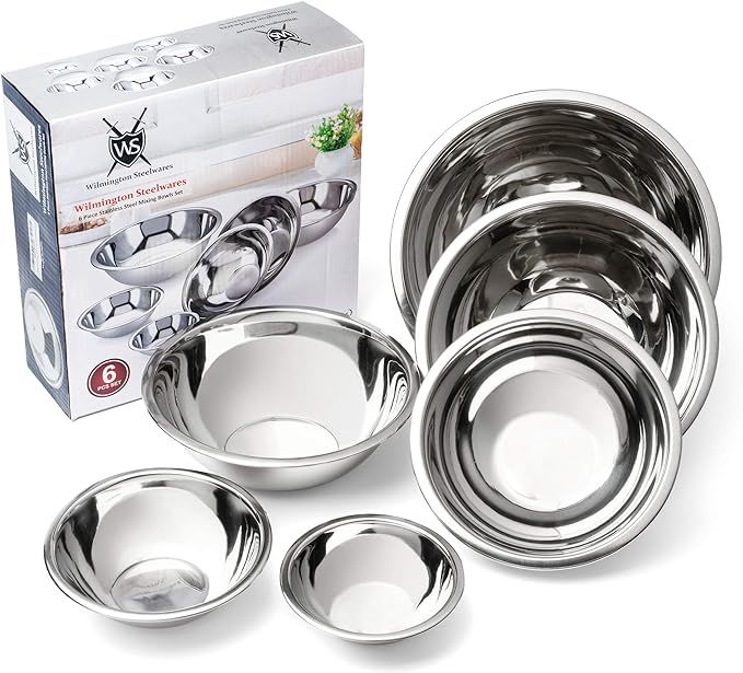 Wilmington Steelwares Premium Heavy Gauge Stainless Steel Mixing Bowls - Set Of 6 - Polished Mirr... | Amazon (US)
