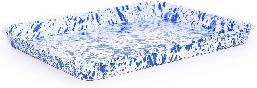 Enamelware Small Rectangular Tray, 11.25 x 9 inches, Blue/White Splatter (Single) | Amazon (US)