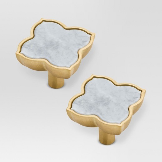 Knob - White Marble/Brushed Brass - 2pk - Threshold™ | Target