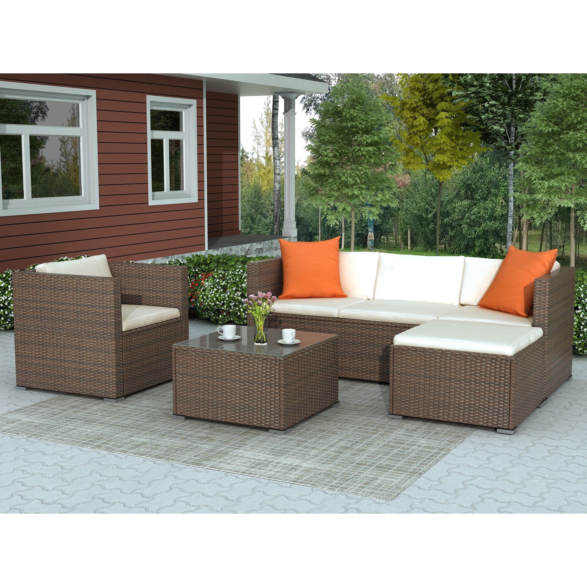 Clearance! 4Piece Outdoor Sectional Furniture Set, BTMWAY Rattan-Style Sectional Patio Conversati... | Walmart (US)