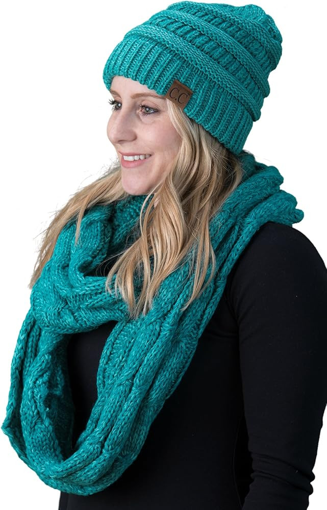 Funky Junque Womens Infinity Scarf and Slouchy Knit Beanie Matching Winter Set | Amazon (US)