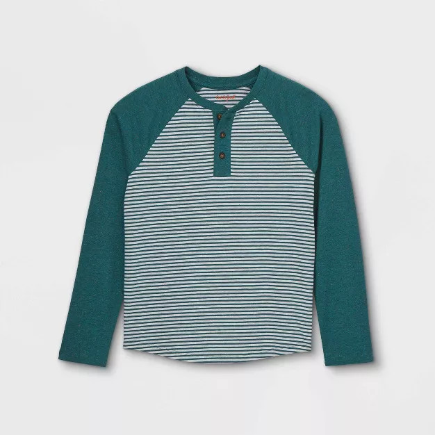Boys' Striped Knit Henley Long Sleeve T-Shirt - Cat & Jack™ | Target