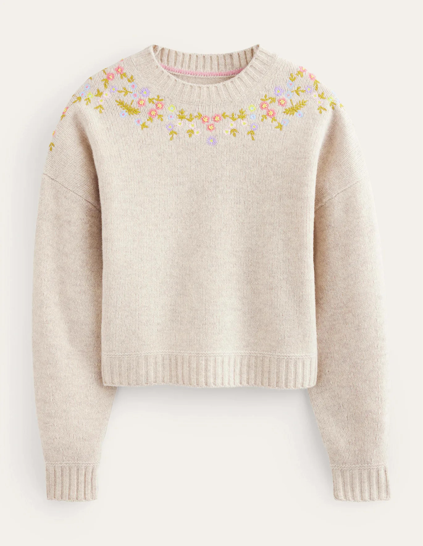 Embellished Wool Jumper - Oatmeal Melange | Boden UK | Boden (UK & IE)