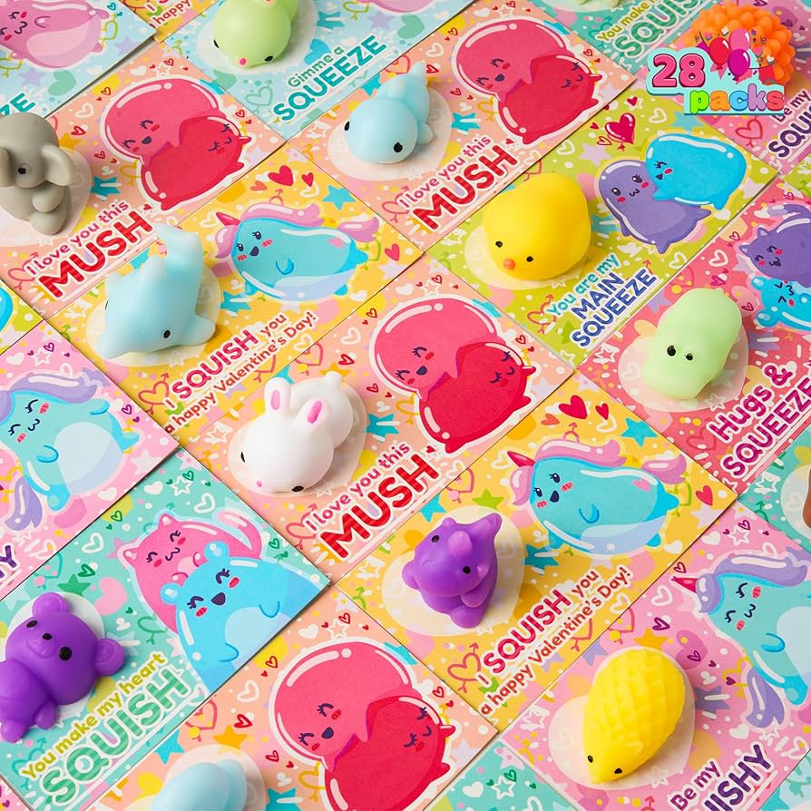 JOYIN 28 Pcs Valentines Day Gift Cards with Animal Squishy Toy, Kawaii Mochi Squishy Toys with Ca... | Amazon (US)