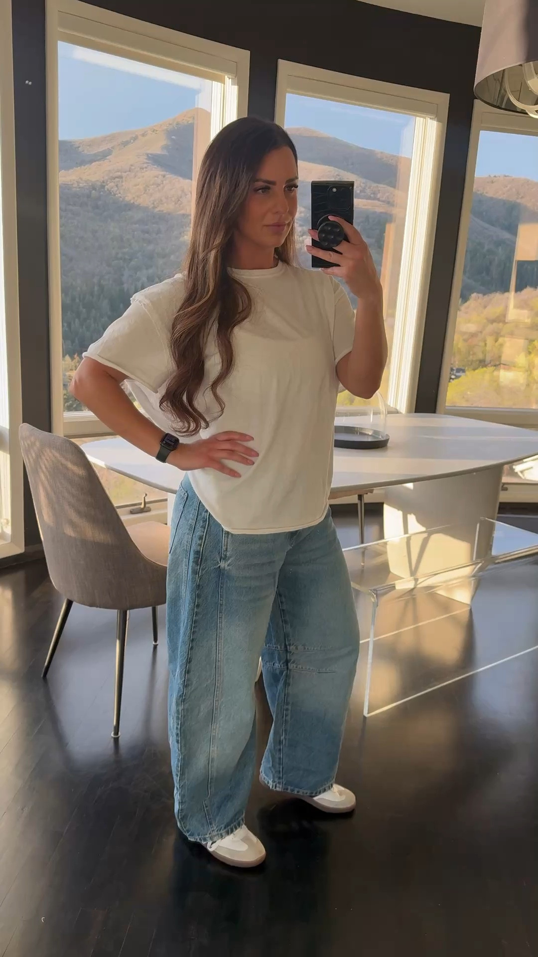 Tuck in the back to make the baggy shirt look a little more fitted 

#LTKootd #LTKmomlife #LTKvlog