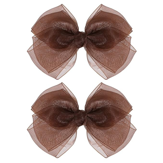 Brown Mesh Hair Bows Alligator Clip 4" Organza Double Tulle Bow Hair Barrettes Pins Happy Fall Th... | Amazon (US)