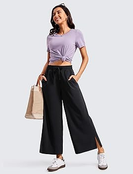 CRZ YOGA Lightweight Wide Leg Cropped Pants for Women 25" High Waisted Loose Casual Lounge Travel... | Amazon (US)