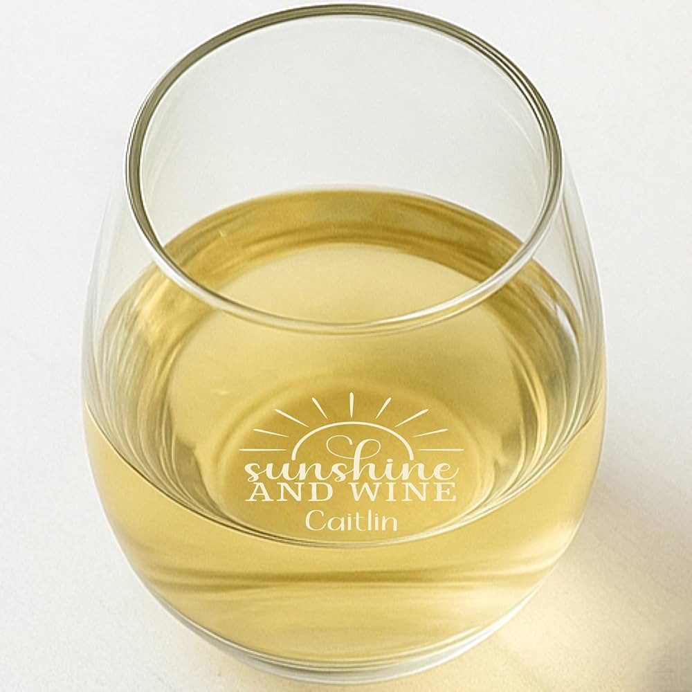 Personalized Stemless Wine Glass for Women | 15 oz Custom Sunshine Summer Design Laser Engraved E... | Amazon (US)
