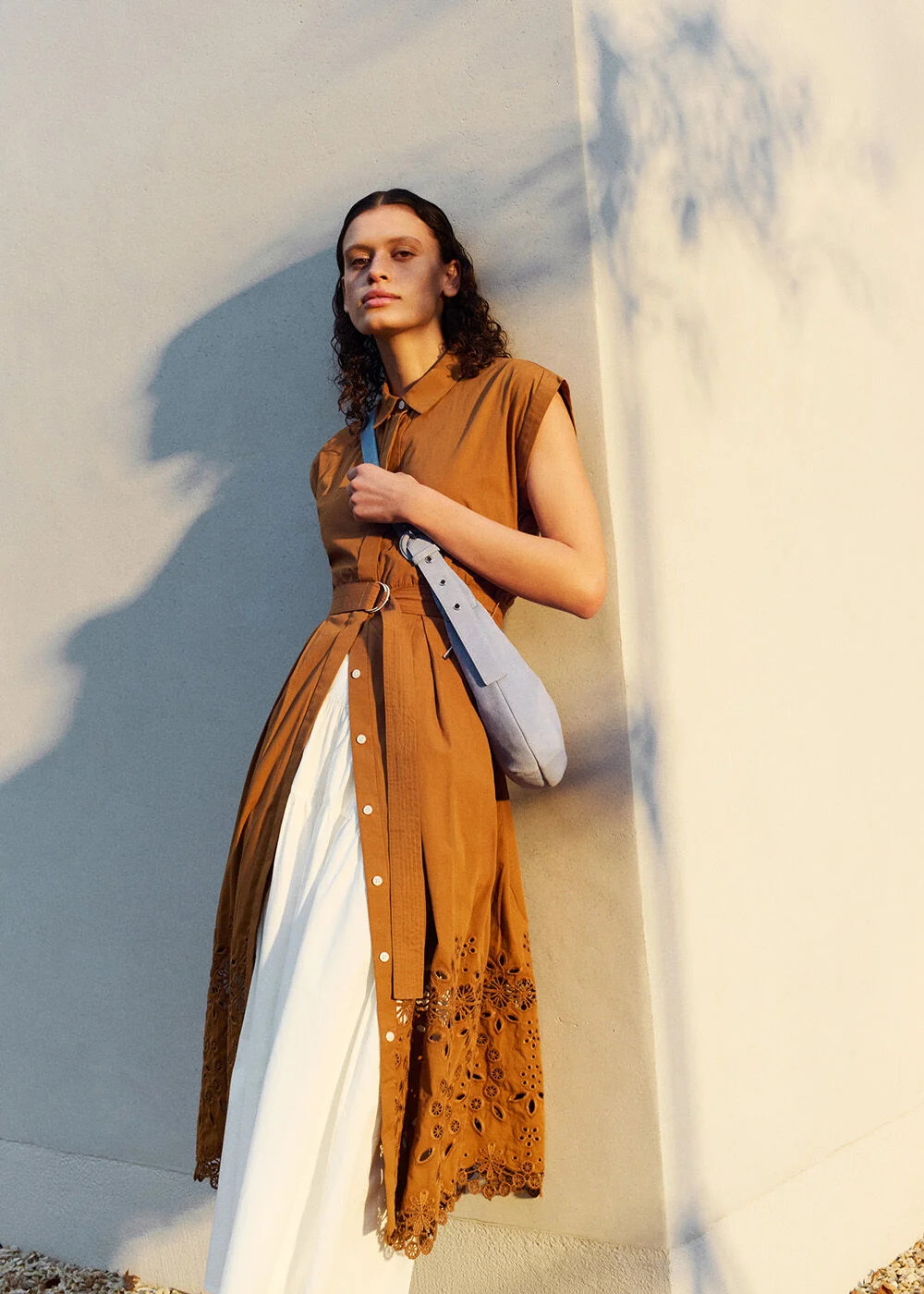 Camel Cotton Broderie Shirt Dress | WHISTLES | Whistles UK | | Whistles