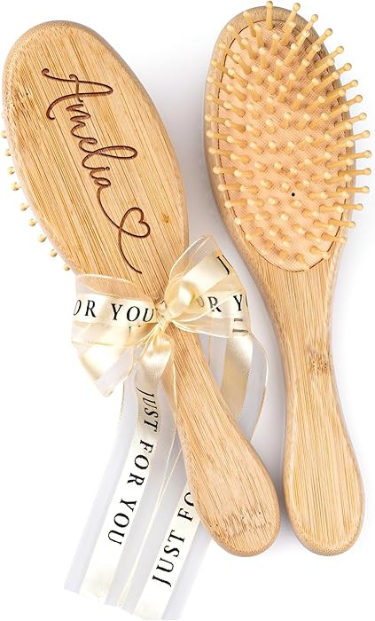 Personalized Hair Brush for Women with Name, Custom Engraved Name Bamboo Wood Paddle Brush, 12 Fo... | Amazon (US)