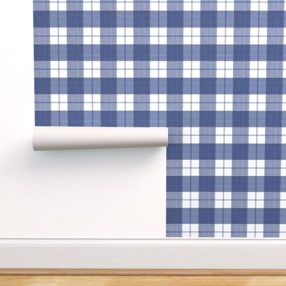 Buffalo Plaid Wallpaper  Double Buffalo Plaid Navy By Danika | Etsy | Etsy (US)